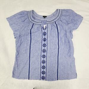 Talbots Embroidered Split Neck Pullover Tunic 100% Linen Blue NWT Women's 2X